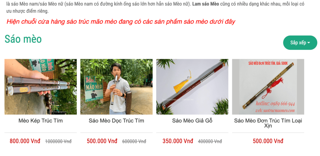 Sáo trúc mão mèo là cửa hàng bán sáo mèo